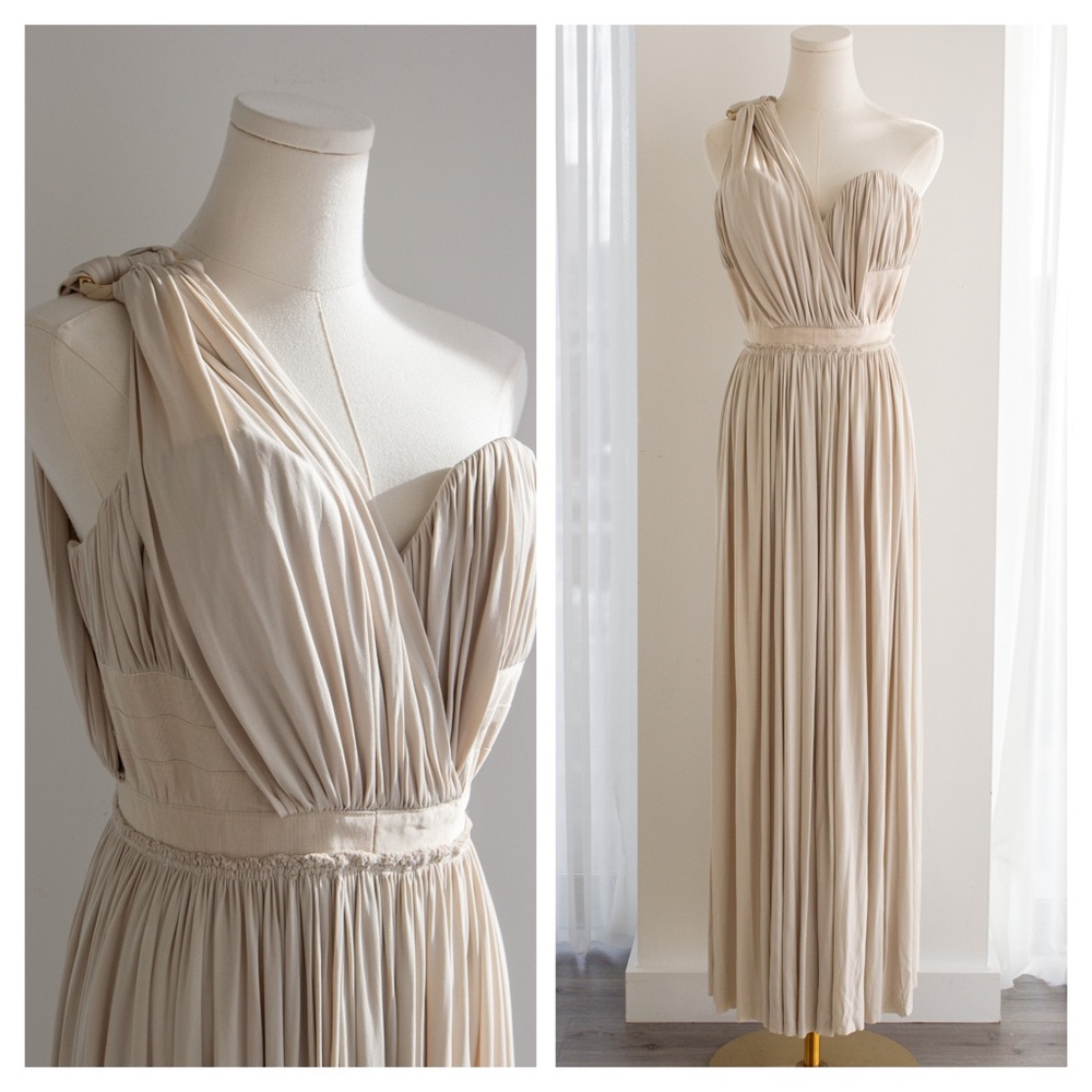 Louis Vuitton Grecian Oatmeal Beige Pleated Evening Gown